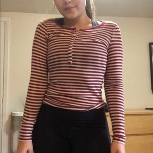 Red & White Striped Long Sleeve Top